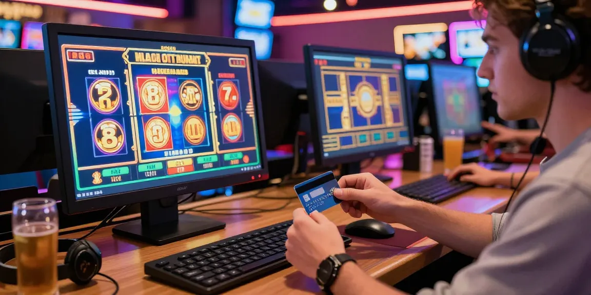 Engaged player using casinos that take credit cards for instant deposits, surrounded by vibrant gaming atmosphere.