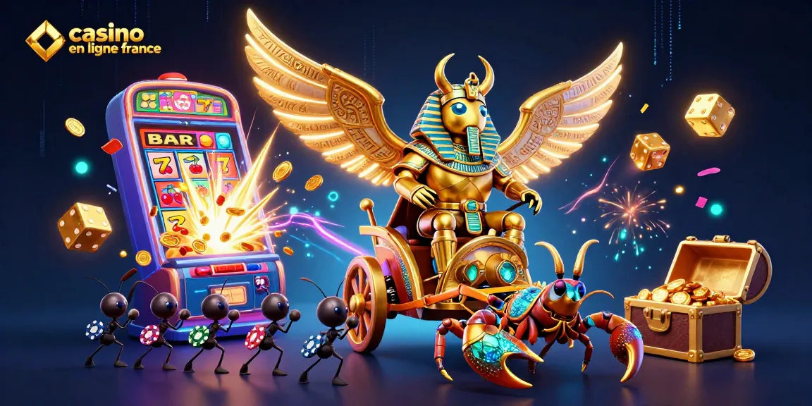 Jouer à "casino en ligne france" avec un scarabée doré et des scorpions sous un jackpot dynamique.