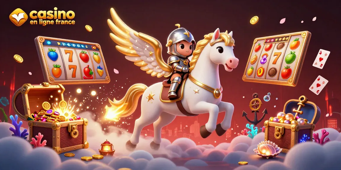 Illustration animée de cheval céleste et chevalier dans un casino en ligne France.